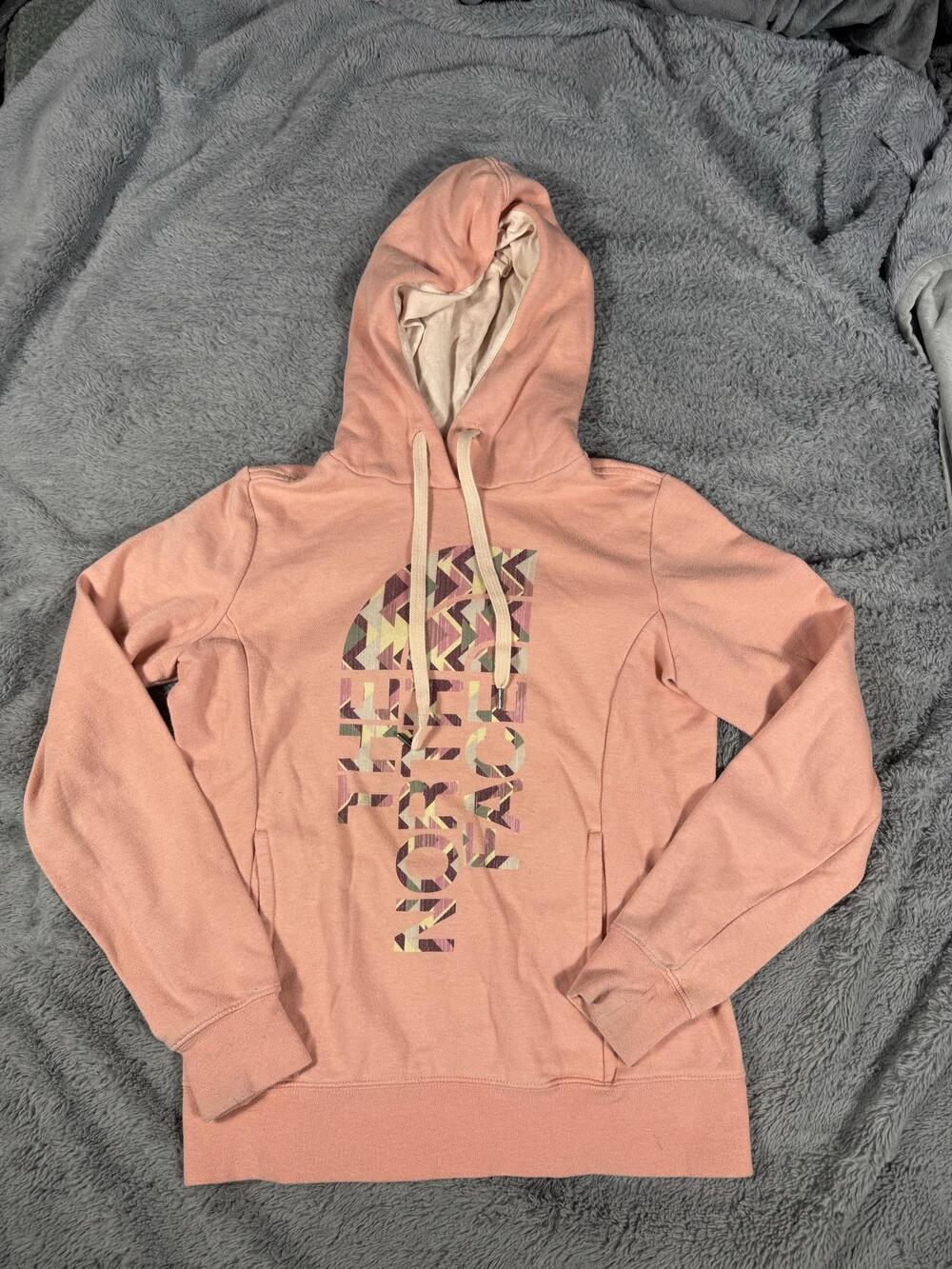 The North Face Hoodie Womens Small Pink Fleece Pullover Logo Kangaroo Pocket